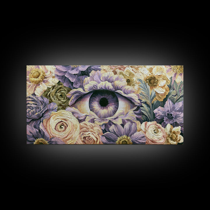 Third Eye Symbol Surrounded by Flowers Canvas Print, Spiritual Art, Art Prints, Living Room Decor, Spirit, Abstract Wall Art, SPI-2x1-2