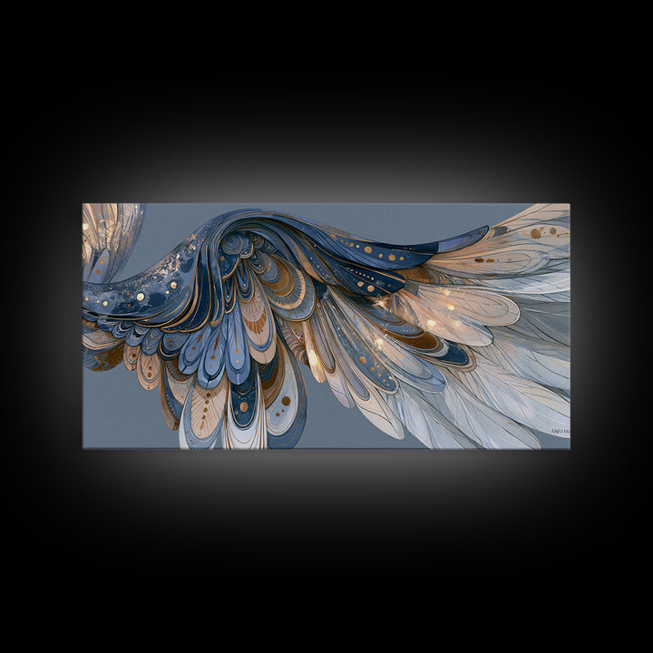 Angel Wings Emerging from Warm Light Canvas Print, Spiritual Art, Boho Wall Art, Living Room Decor, Oil Painting, Spirit, SPI-2x1-21