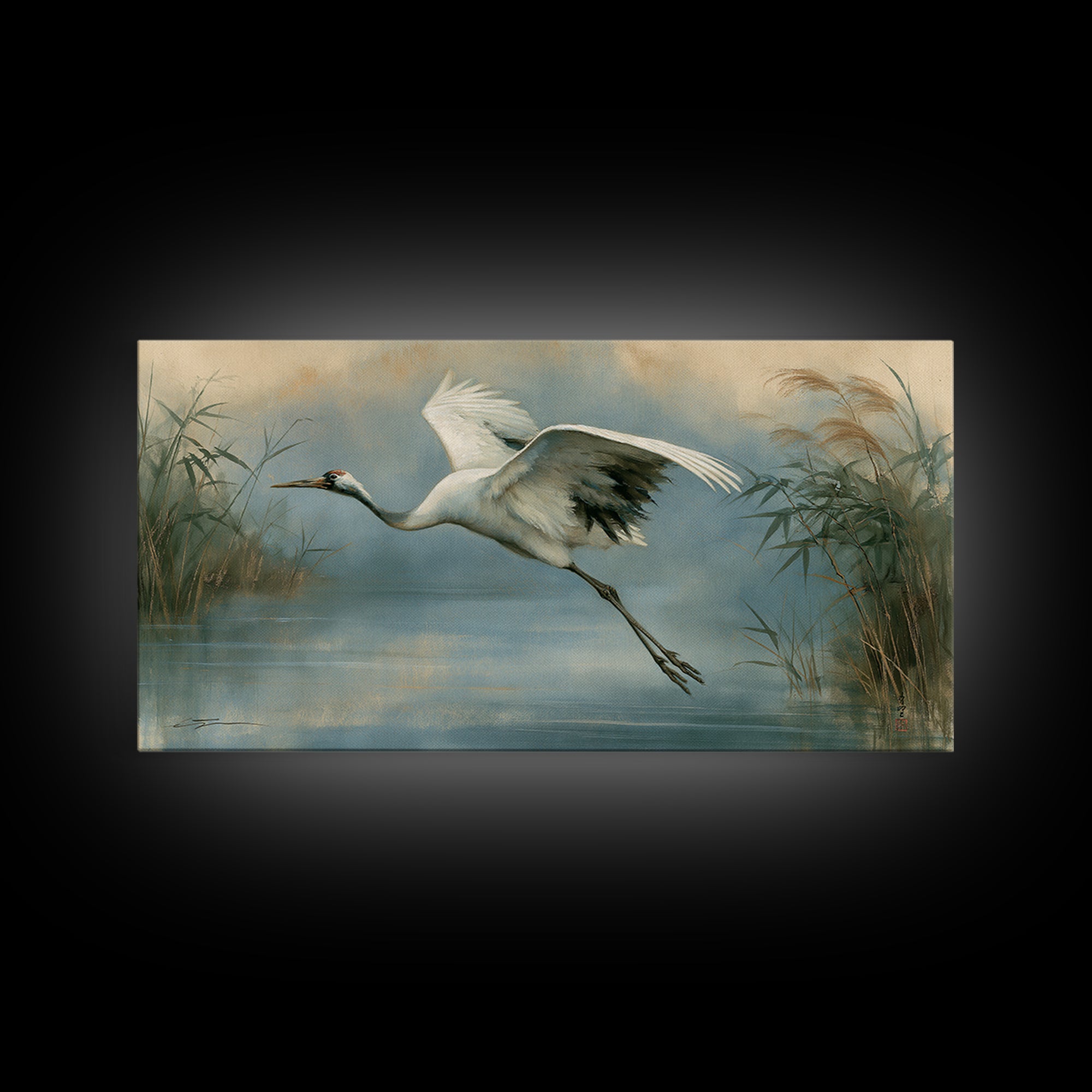 White Crane Flying Canvas Print, Spiritual Art, Minimalist Decor, Living Room Decor, Fine Art, Spirit, Wall Art Prints, SPI-2x1-44