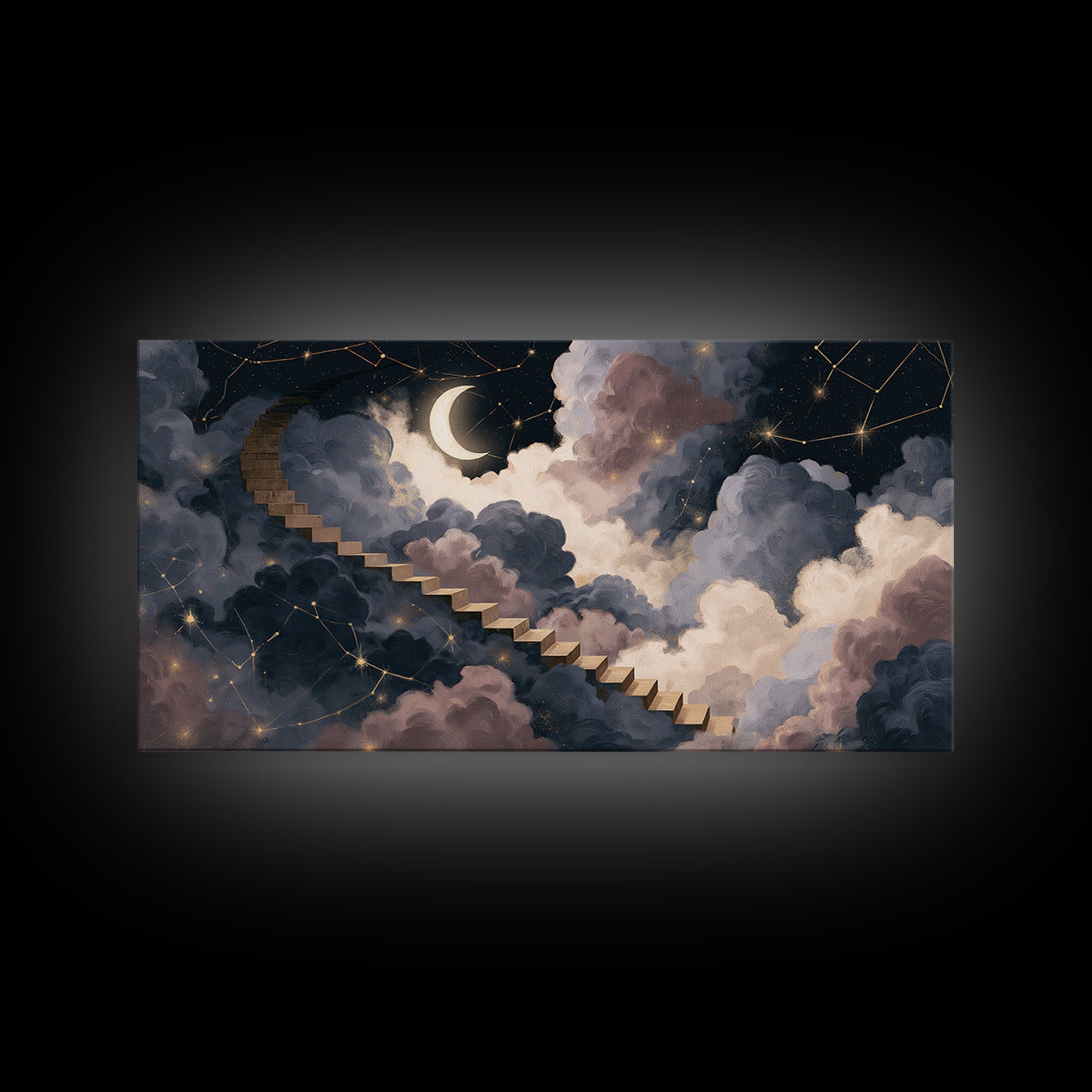 Celestial Staircase Through Clouds Canvas Print, Spiritual Art, Trendy Wall Art, Living Room Decor, Fine Art, Spirit, SPI-2x1-61