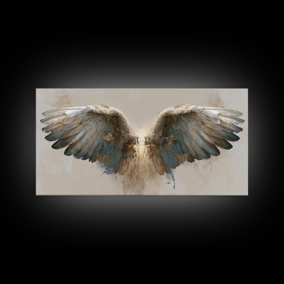 Angel Wings Emerging from Warm Light Canvas Print, Spiritual Art, Neutral Decor, Living Room Decor, Fine Art, Spirit, SPI-2x1-69