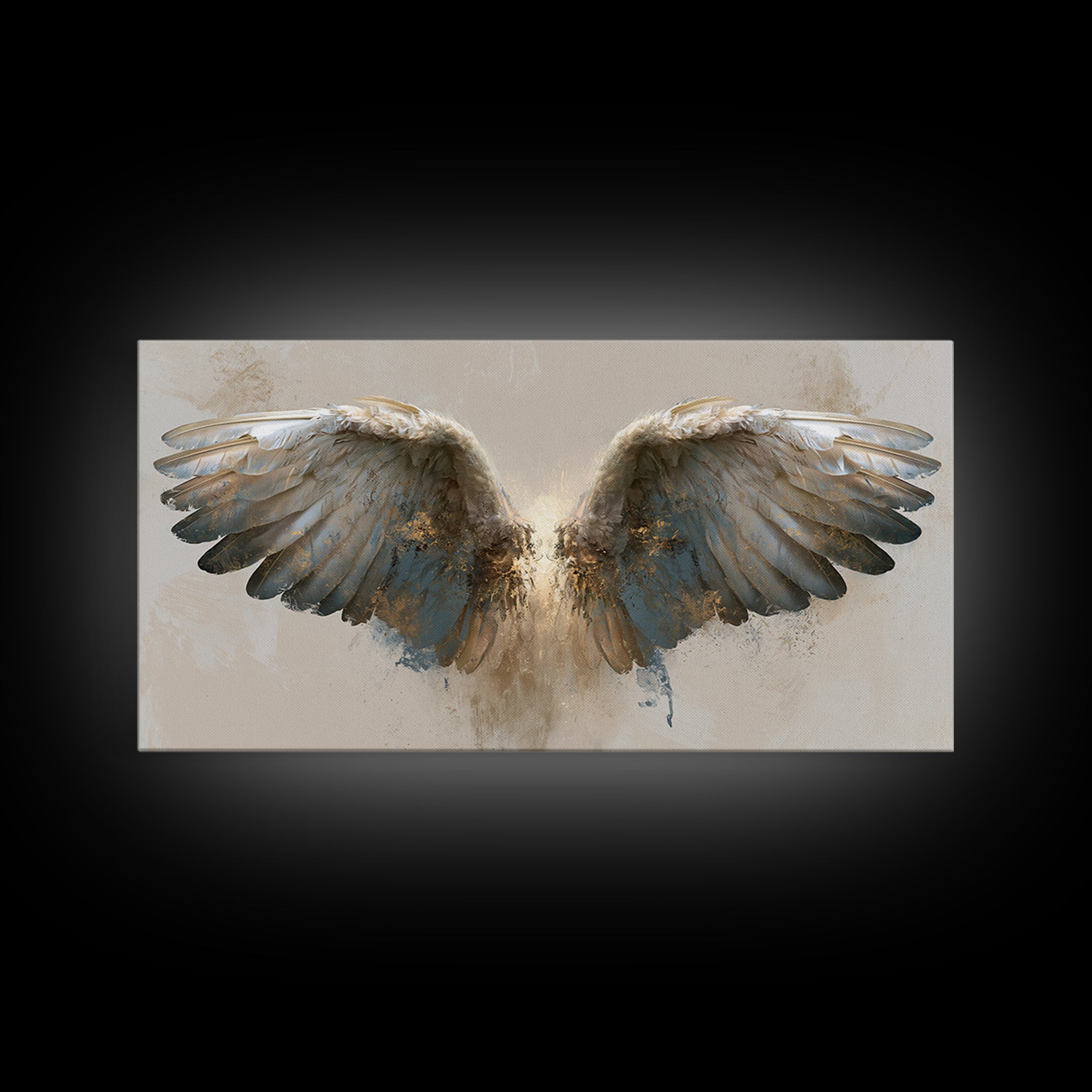 Angel Wings Emerging from Warm Light Canvas Print, Spiritual Art, Neutral Decor, Living Room Decor, Fine Art, Spirit, SPI-2x1-69