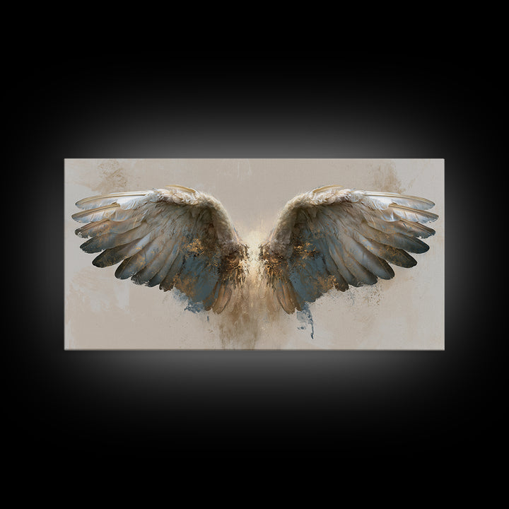 Angel Wings Emerging from Warm Light Canvas Print, Spiritual Art, Neutral Decor, Living Room Decor, Fine Art, Spirit, SPI-2x1-69