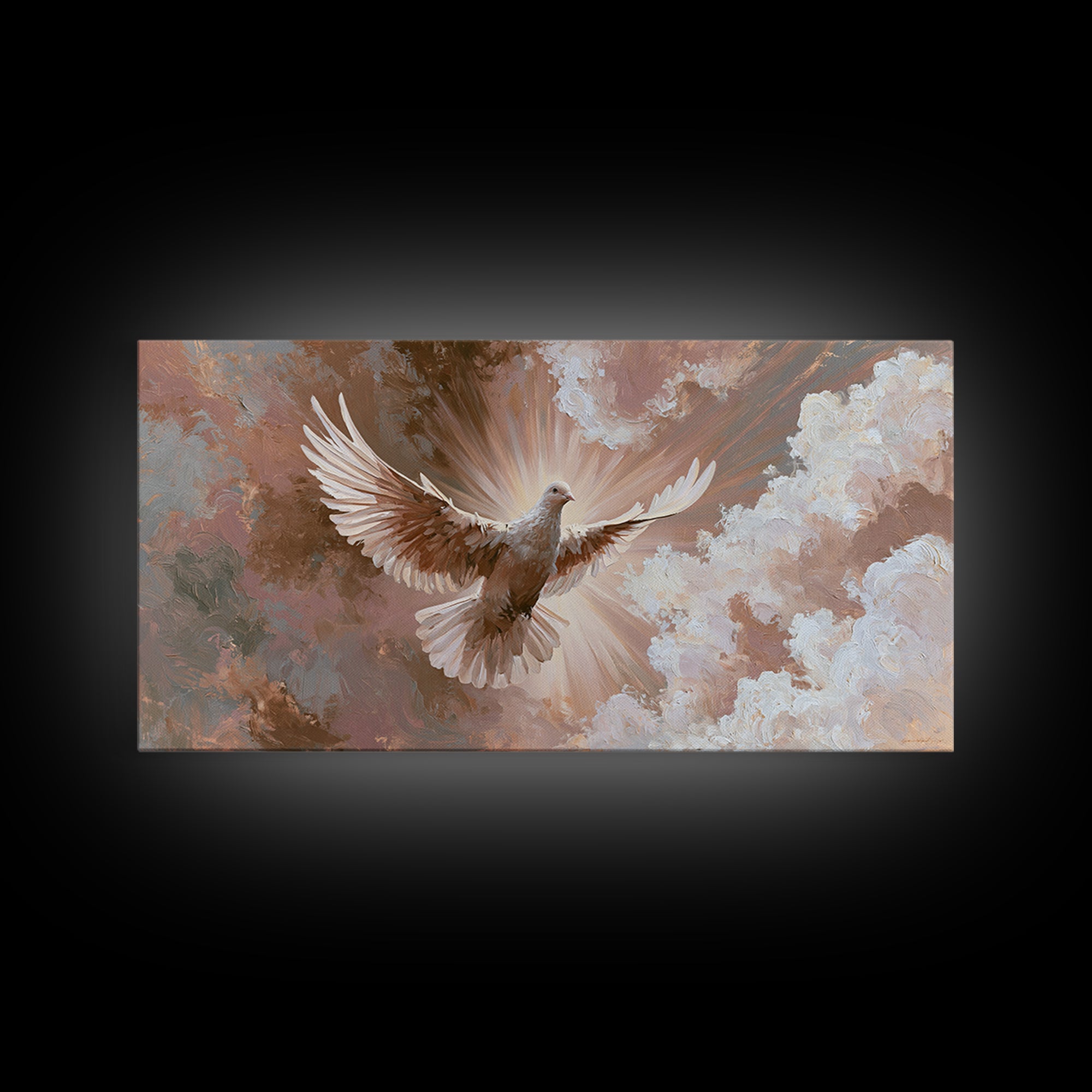 Dove Flying Through Radiant Clouds Canvas Print, Spiritual Art, Digital Poster, Living Room Decor, Fine Art, Spirit, SPI-2x1-73