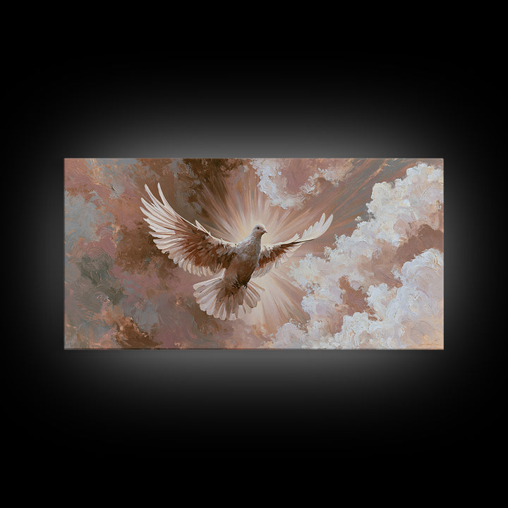 Dove Flying Through Radiant Clouds Canvas Print, Spiritual Art, Digital Poster, Living Room Decor, Fine Art, Spirit, SPI-2x1-73