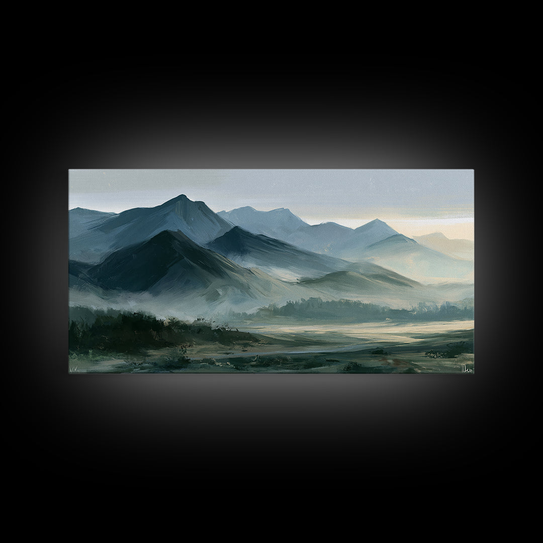 Mountain Sunrise as Awakening Symbol Canvas Print, Spiritual Art, Gallery Decor, Living Room Decor, Oil Painting, Spirit, SPI-2x1-89