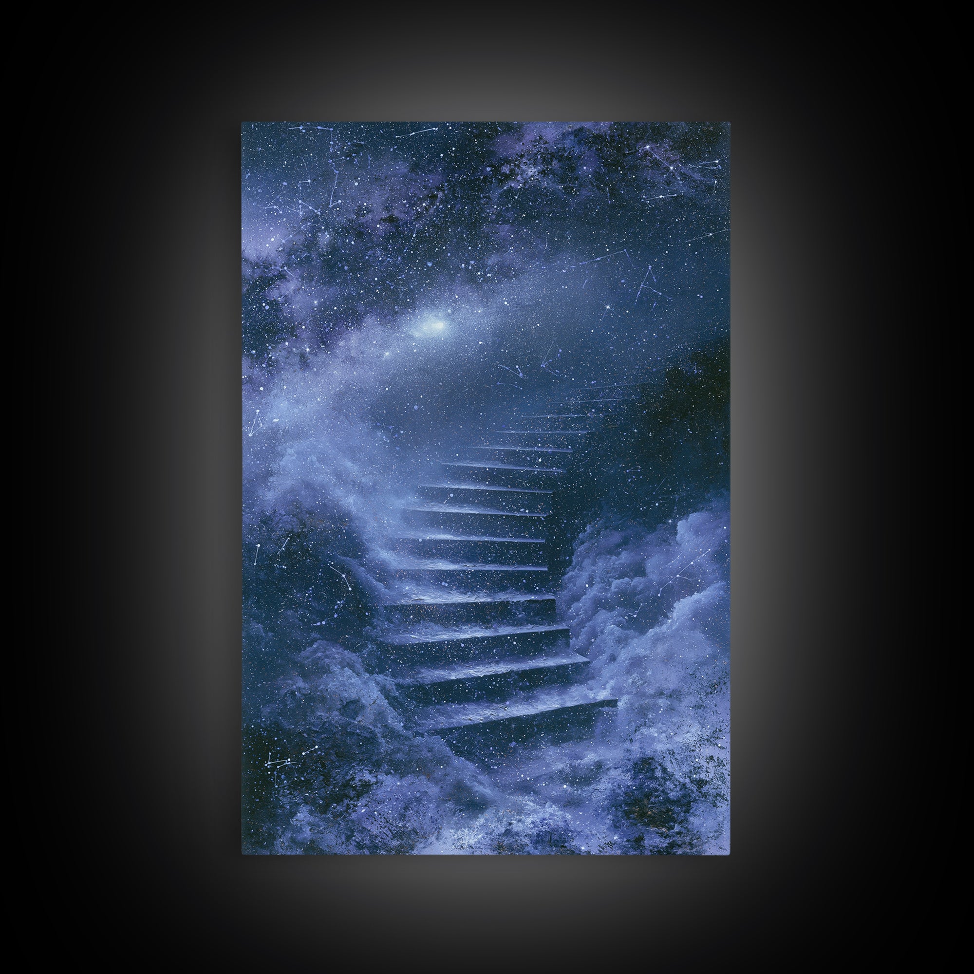 Celestial Staircase Through Clouds Framed Canvas Print, Spiritual Art, African American Art, Living Room Decor, Spirit, SPI-2x3-1