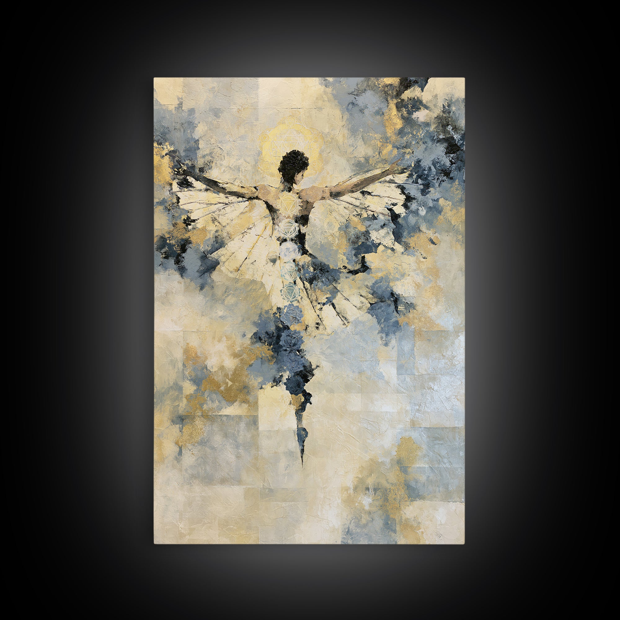 Chakra Inspired Figure in Soft Colors Framed Canvas Print, Spiritual Art, Textured Painting, Living Room Decor, Spirit, SPI-2x3-63