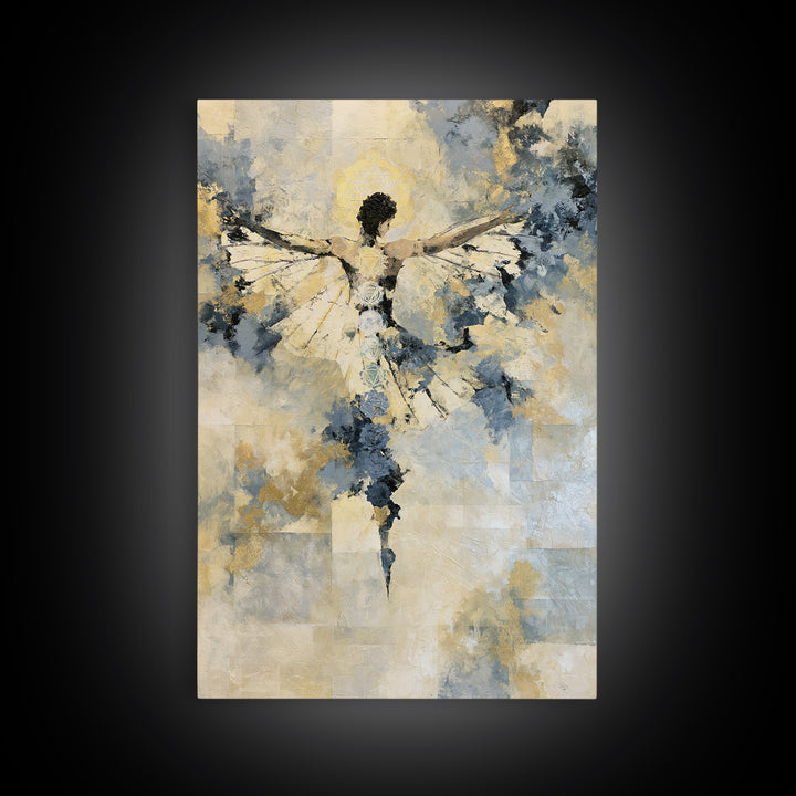 Chakra Inspired Figure in Soft Colors Framed Canvas Print, Spiritual Art, Textured Painting, Living Room Decor, Spirit, SPI-2x3-63