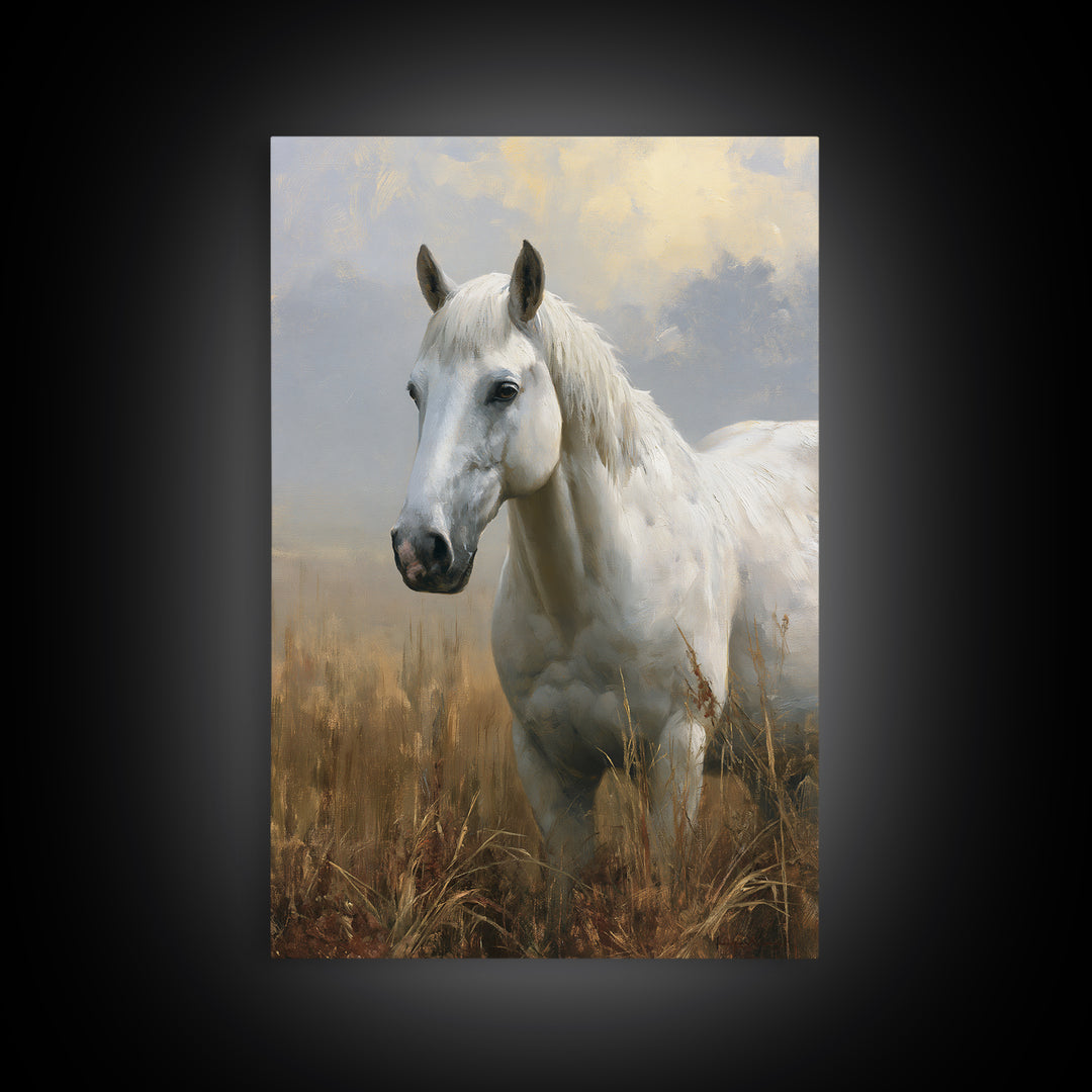 White Horse in Misty Sacred Landscape Canvas Print, Spiritual Art, Printable Art, Living Room Decor, Fine Art, Spirit, SPI-2x3-66