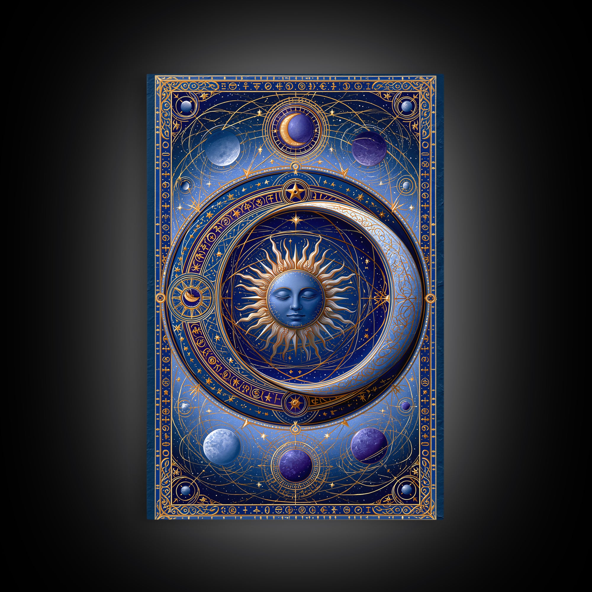 Sun and Moon Spiritual Balance Composition Framed Canvas Print, Spiritual Art, Boho Decor, Living Room Decor, Fine Art, Spirit, SPI-2x3-88