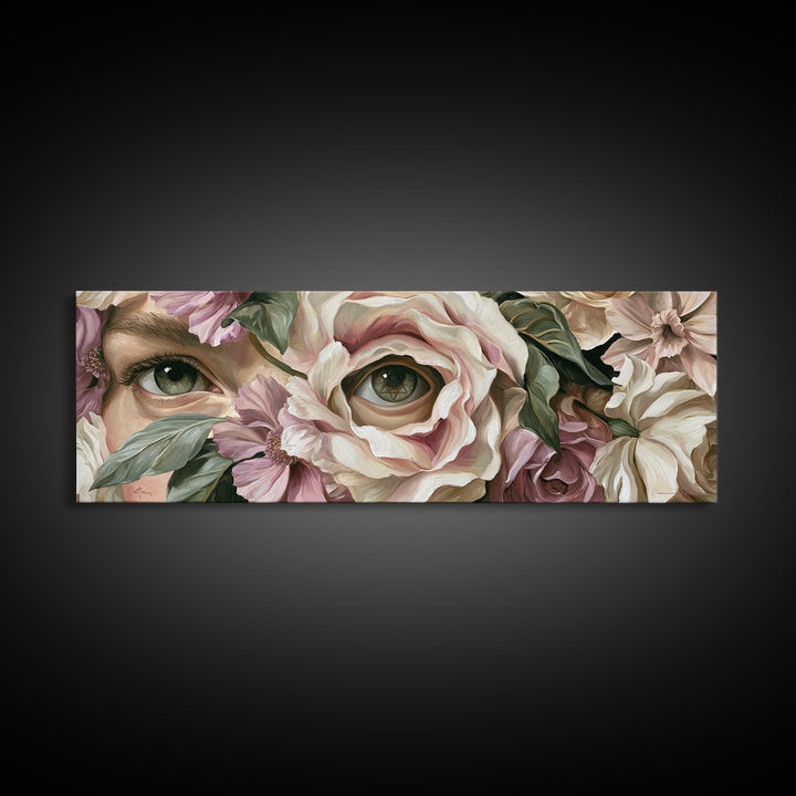 Third Eye Symbol Surrounded by Flowers Canvas Print, Spiritual Art, Art Prints, Living Room Decor, Spirit, Abstract Wall Art, SPI-3x1-22