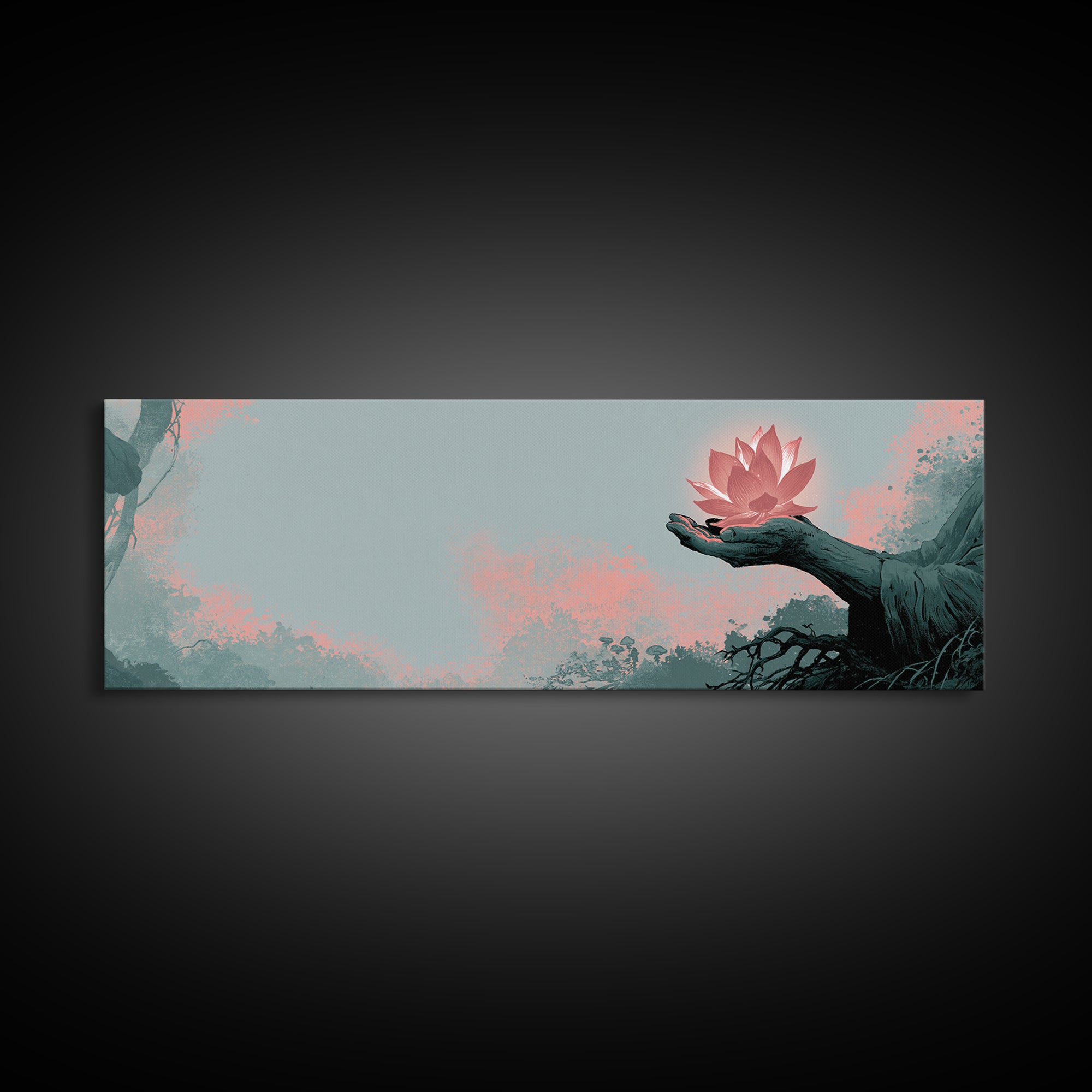 Hands Holding a Glowing Lotus Canvas Print, Spiritual Art, Wallart, Living Room Decor, Fine Art, Spirit, Mandala Wall Art, SPI-3x1-43