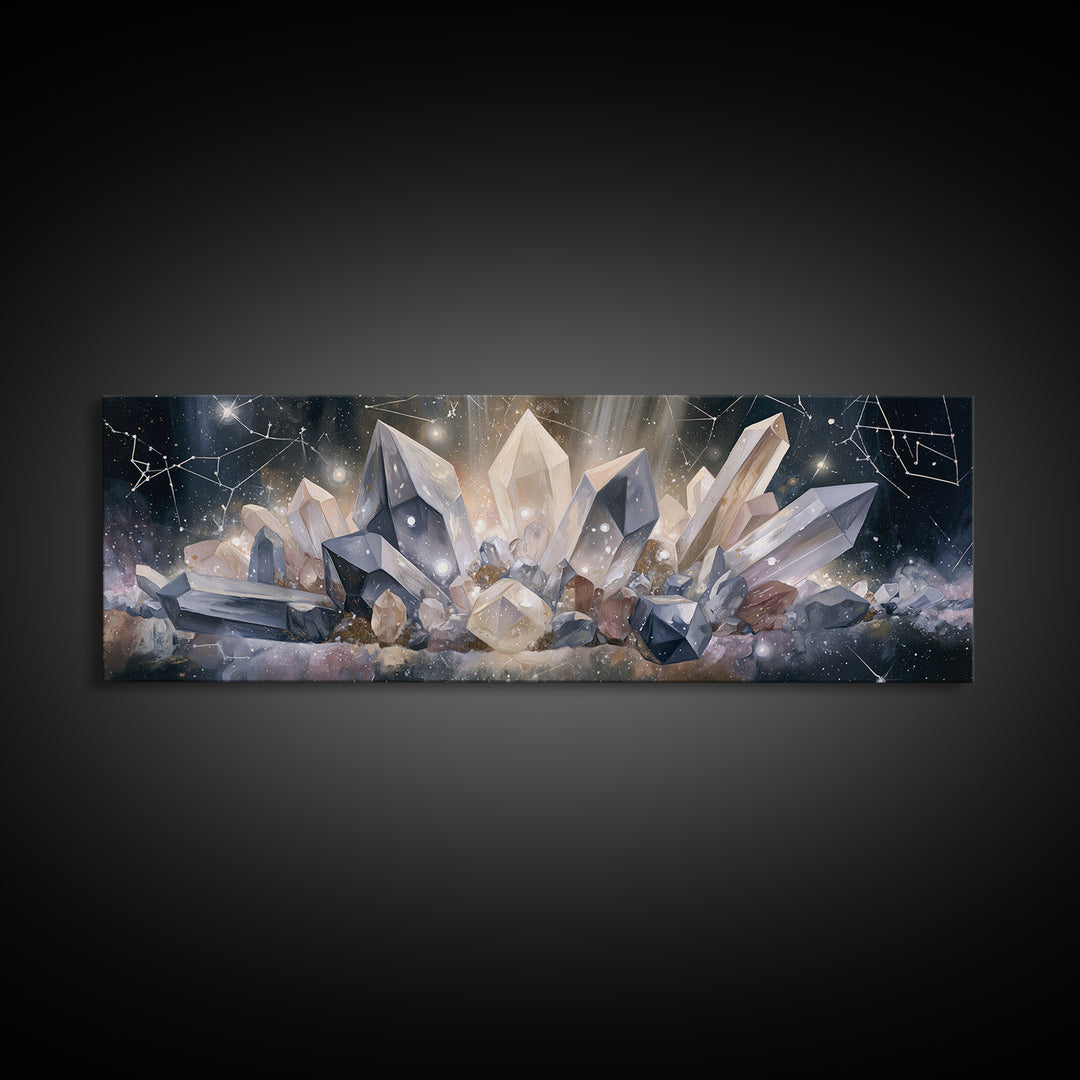 Crystal Cluster with Moonlight Reflections Canvas Print, Spiritual Art, Christian Decor, Living Room Decor, Spirit, Art Print, SPI-3x1-5