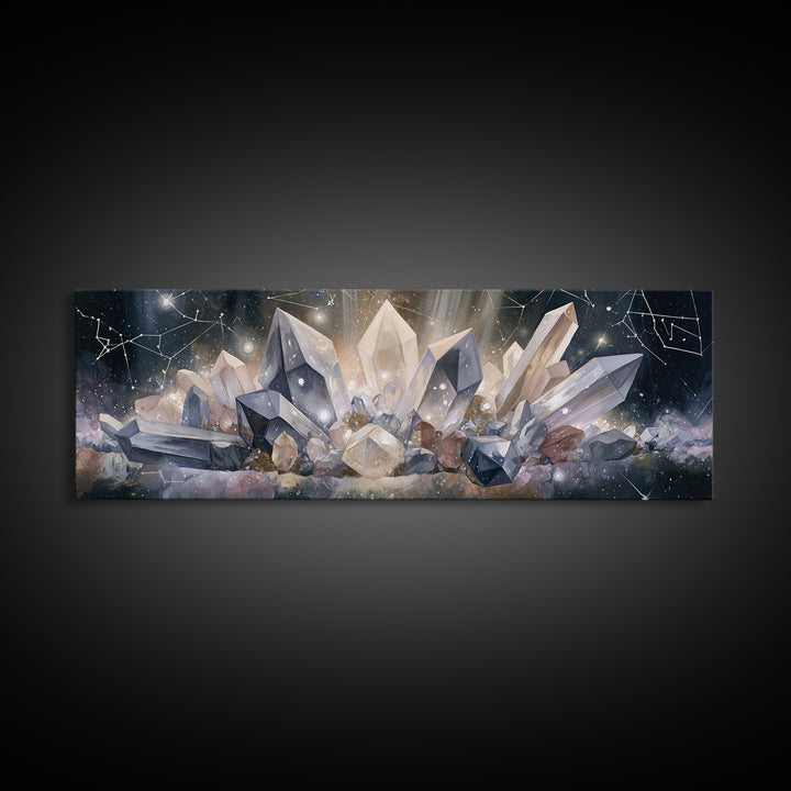 Crystal Cluster with Moonlight Reflections Canvas Print, Spiritual Art, Christian Decor, Living Room Decor, Spirit, Art Print, SPI-3x1-5