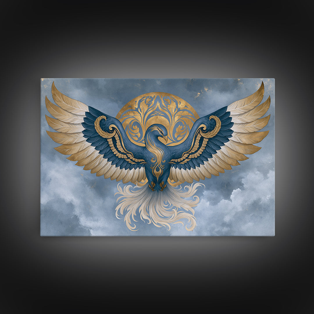 Phoenix Rising as Renewal Symbol Framed Canvas Print, Spiritual Art, Minimalist Decor, Living Room Decor, Fine Art, Spirit, SPI-3x2-15