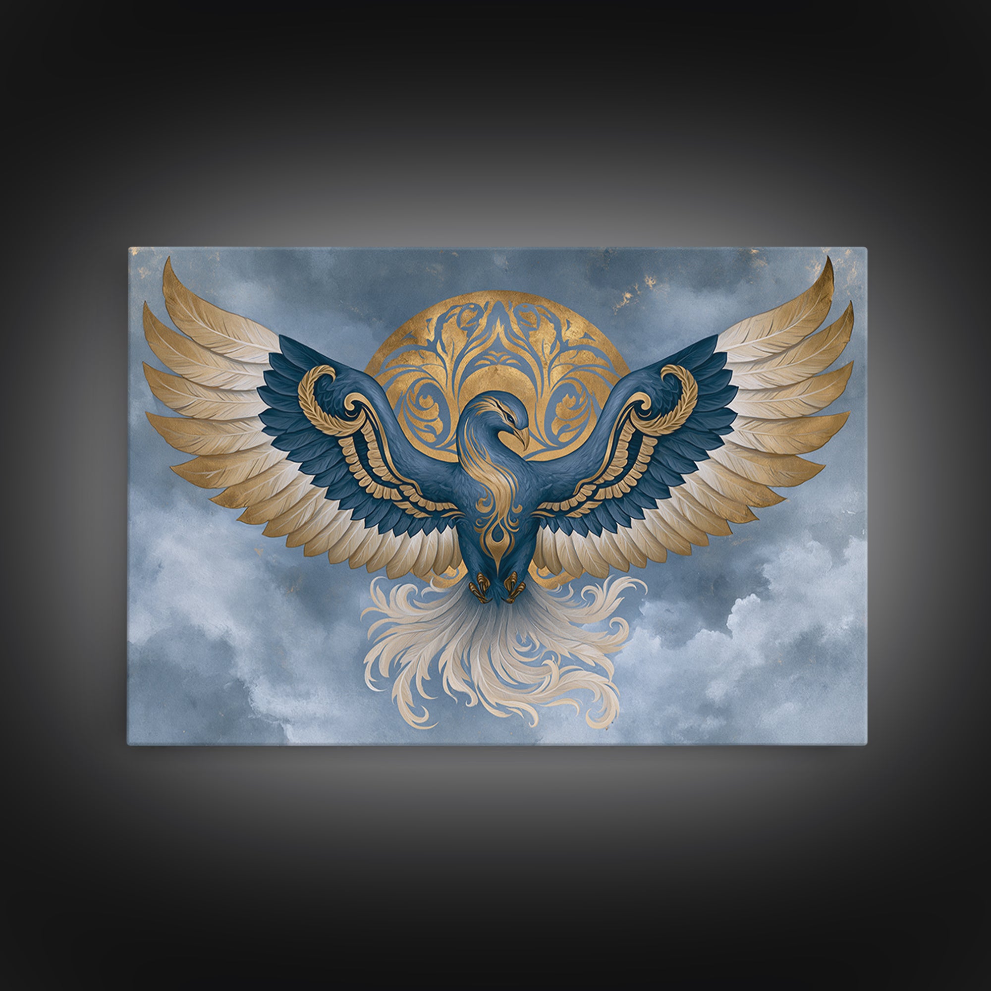 Phoenix Rising as Renewal Symbol Framed Canvas Print, Spiritual Art, Minimalist Decor, Living Room Decor, Fine Art, Spirit, SPI-3x2-15