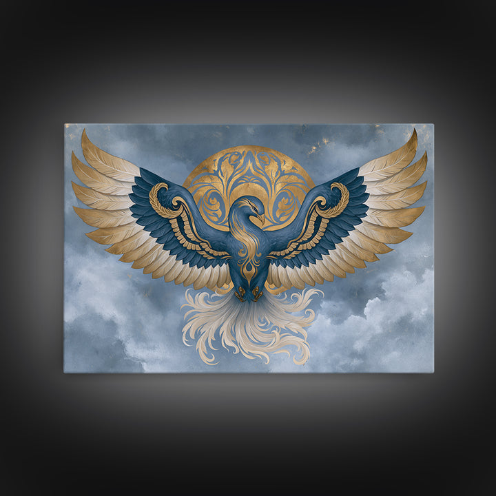 Phoenix Rising as Renewal Symbol Framed Canvas Print, Spiritual Art, Minimalist Decor, Living Room Decor, Fine Art, Spirit, SPI-3x2-15
