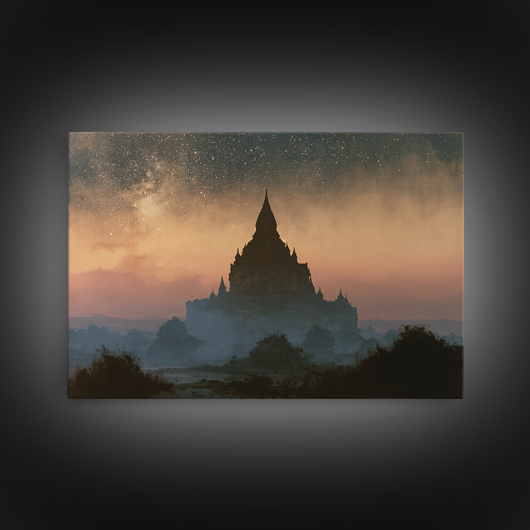 Ancient Temple Silhouette Framed Canvas Print, Spiritual Art, Art Prints, Living Room Decor, Spirit, Abstract Wall Art, SPI-3x2-23