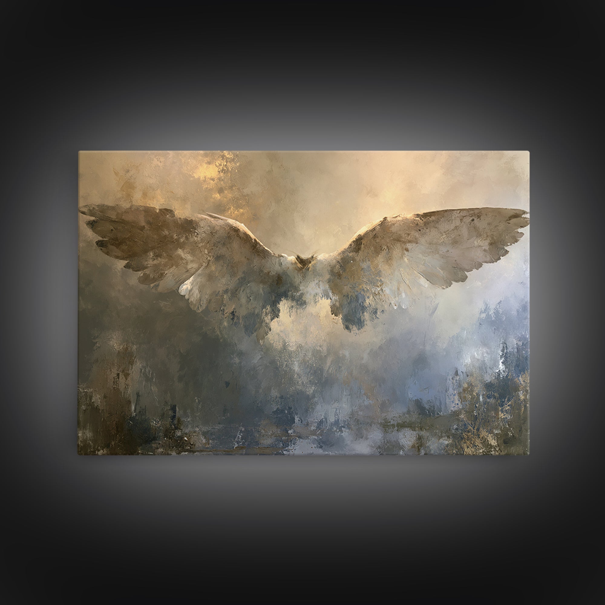 Angel Wings Emerging from Warm Light Canvas Print, Spiritual Art, Art Prints, Living Room Decor, Spirit, Abstract Wall Art, SPI-3x2-29