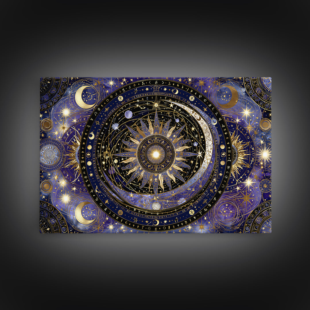 Sun and Moon Spiritual Balance Composition Framed Canvas Print, Spiritual Art, Digital Prints, Living Room Decor, Spirit, SPI-3x2-36