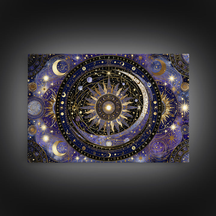 Sun and Moon Spiritual Balance Composition Framed Canvas Print, Spiritual Art, Digital Prints, Living Room Decor, Spirit, SPI-3x2-36