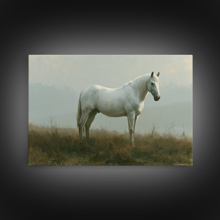 White Horse in Misty Sacred Landscape Canvas Print, Spiritual Art, Kids Room Art, Living Room Decor, Fine Art, Spirit, SPI-3x2-38