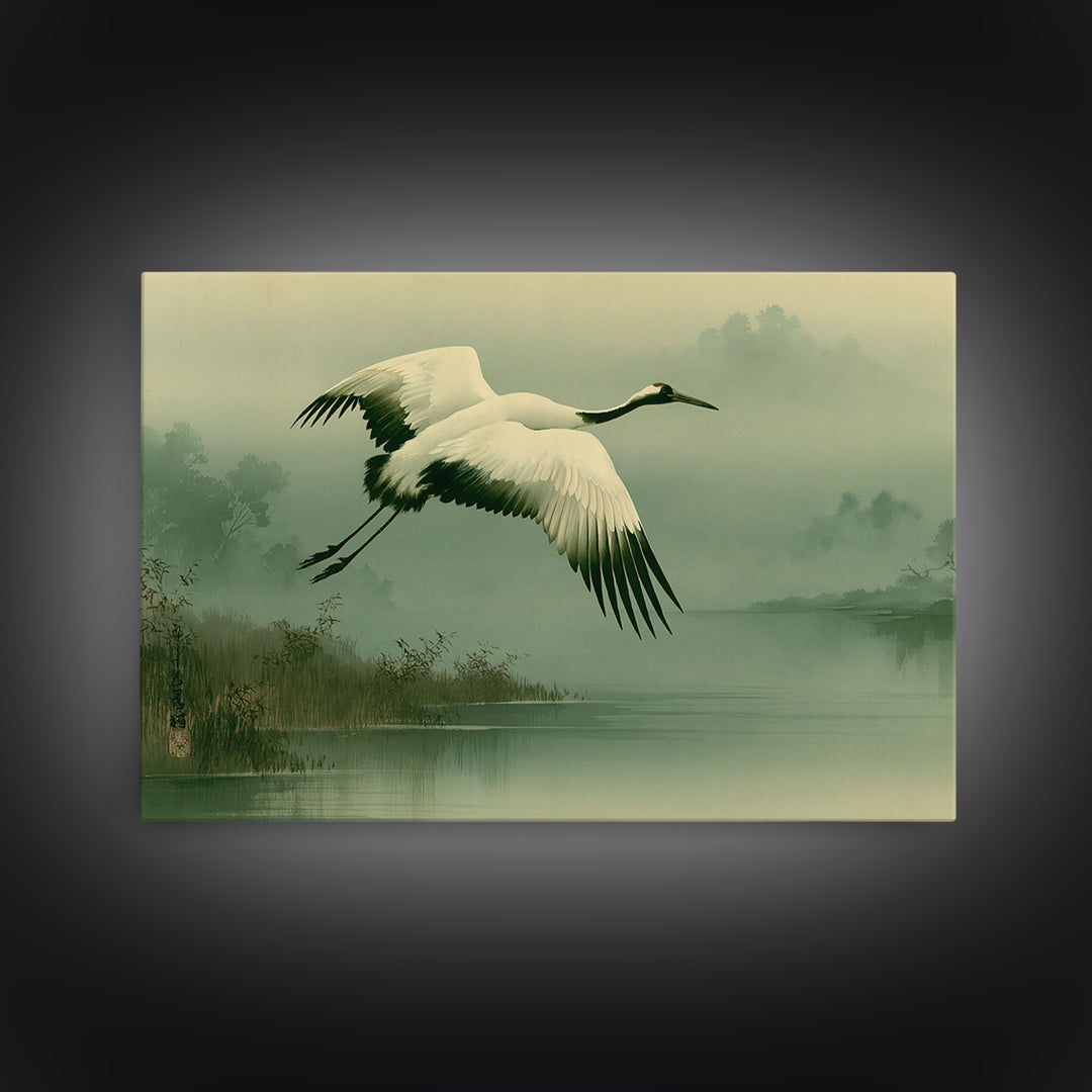 White Crane Flying Canvas Print, Spiritual Art, Fine Art Print, Living Room Decor, Fine Art, Spirit, Digital Prints, Art Prints, SPI-3x2-4