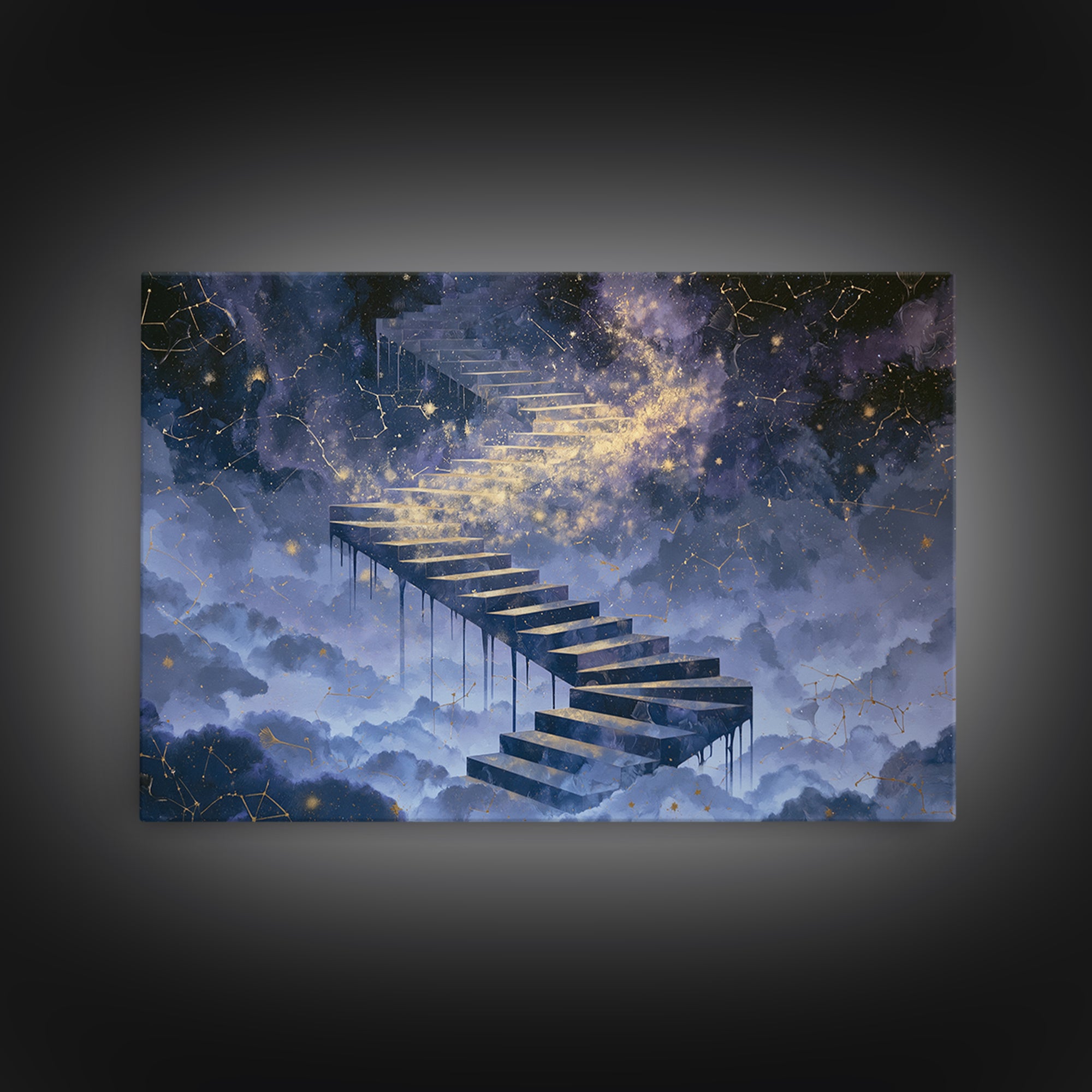 Celestial Staircase Through Clouds Framed Canvas Print, Spiritual Art, Room Decor, Living Room Decor, Fine Art, Spirit, SPI-3x2-45