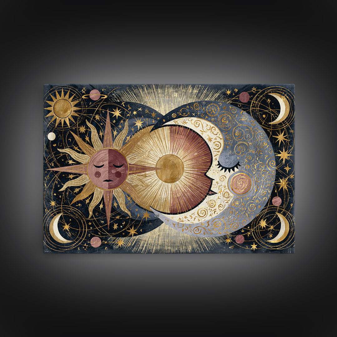 Sun and Moon Spiritual Balance Composition Canvas Print, Spiritual Art, African American Art, Living Room Decor, Spirit, SPI-3x2-84