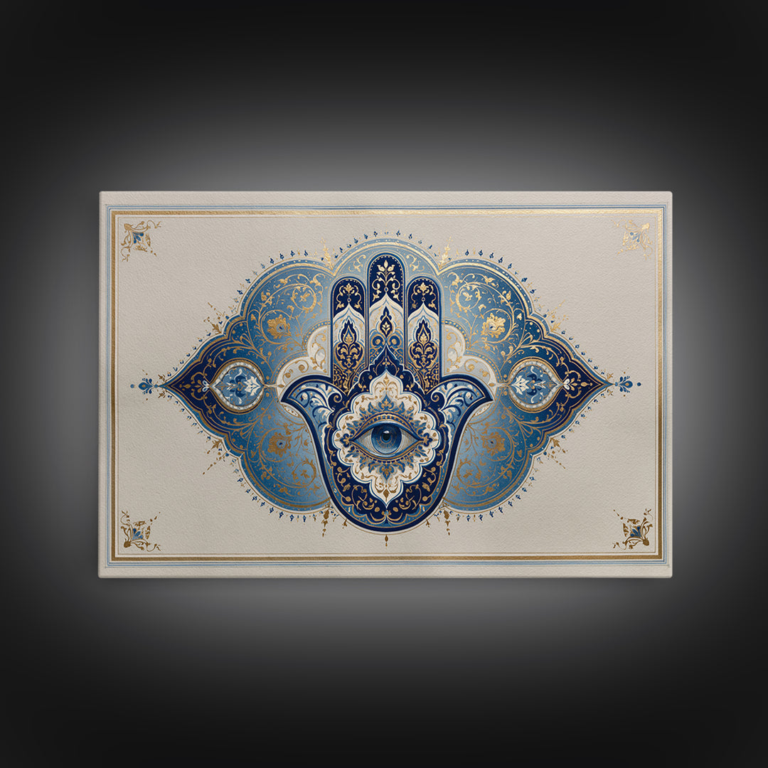 Protective Hand Motif Framed Canvas Print, Spiritual Art, Boho Decor, Living Room Decor, Fine Art, Spirit, Art Prints, SPI-3x2-99