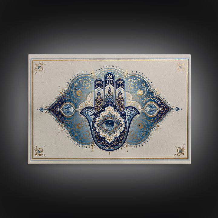 Protective Hand Motif Framed Canvas Print, Spiritual Art, Boho Decor, Living Room Decor, Fine Art, Spirit, Art Prints, SPI-3x2-99