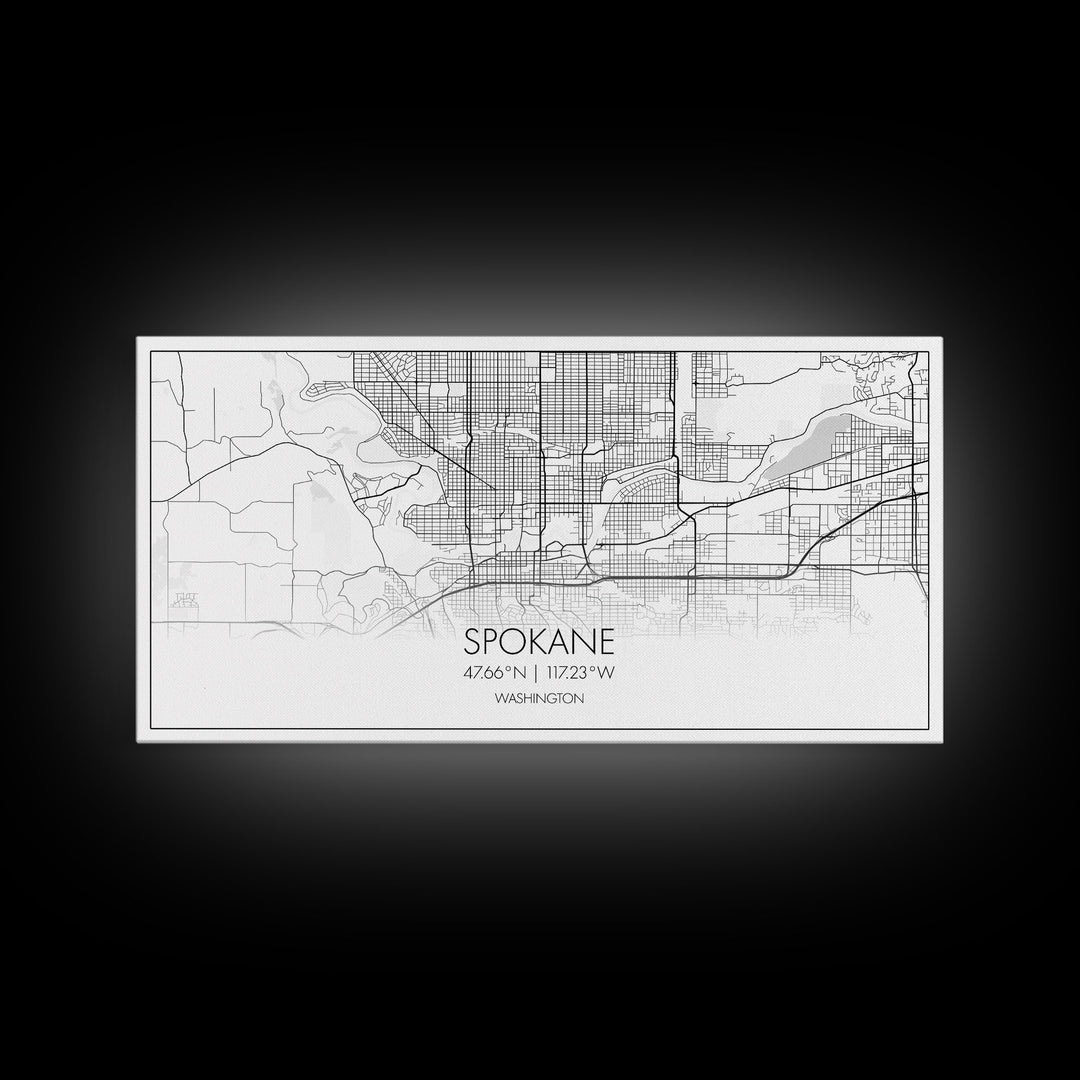 Spokane City Map, Washington Art, Map Print, Modern Wall Art, Wall Art, Canvas Art, Family Room Wall Art, Landscape Art Print, Military Gift