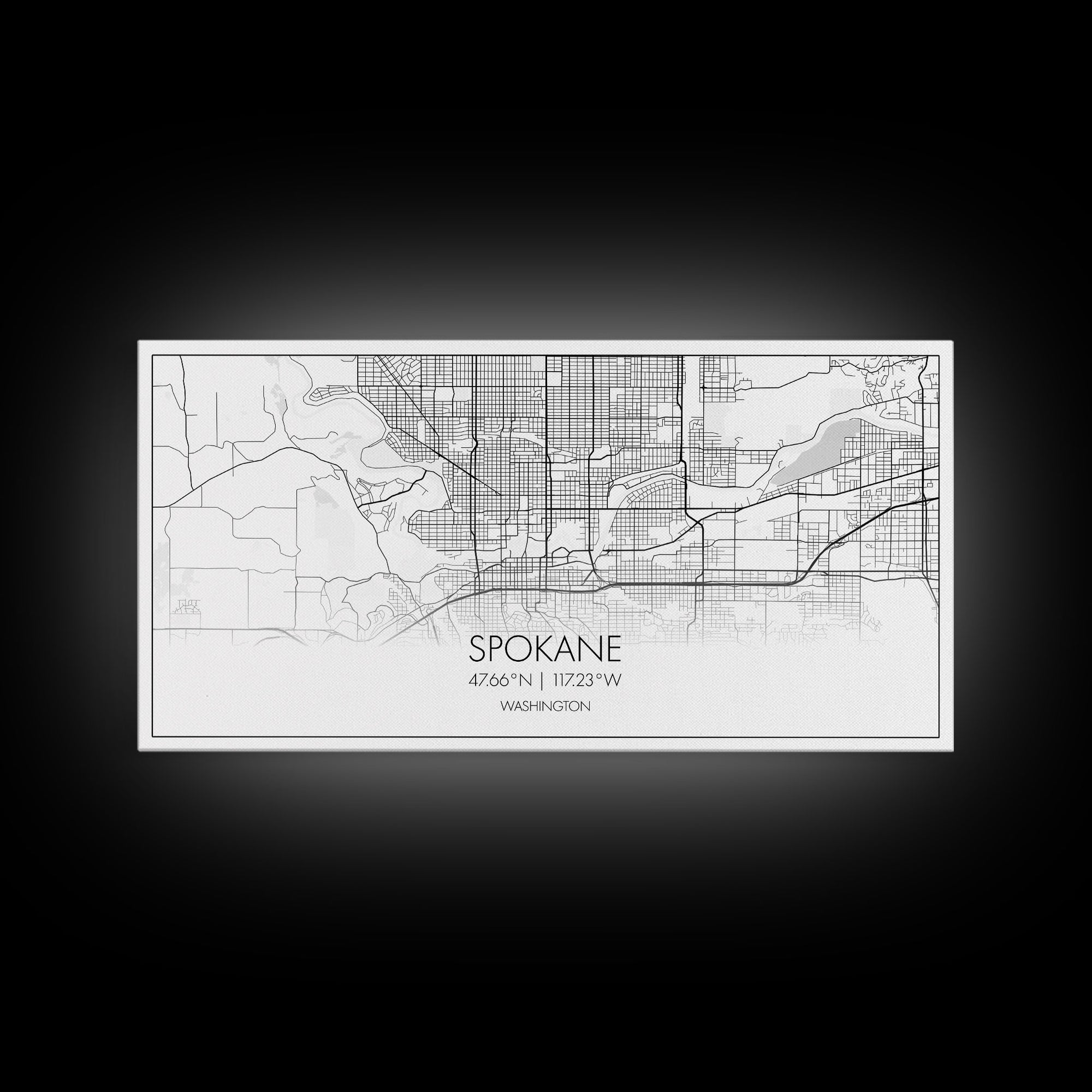 Spokane City Map, Washington Art, Map Print, Modern Wall Art, Wall Art, Canvas Art, Family Room Wall Art, Landscape Art Print, Military Gift