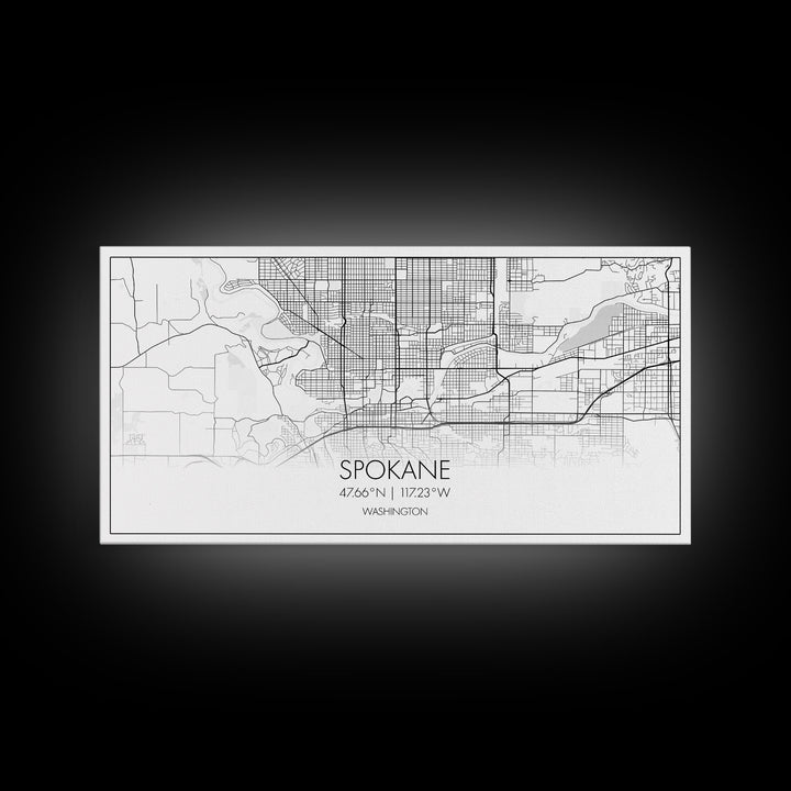 Spokane City Map, Washington Art, Map Print, Modern Wall Art, Wall Art, Canvas Art, Family Room Wall Art, Landscape Art Print, Military Gift