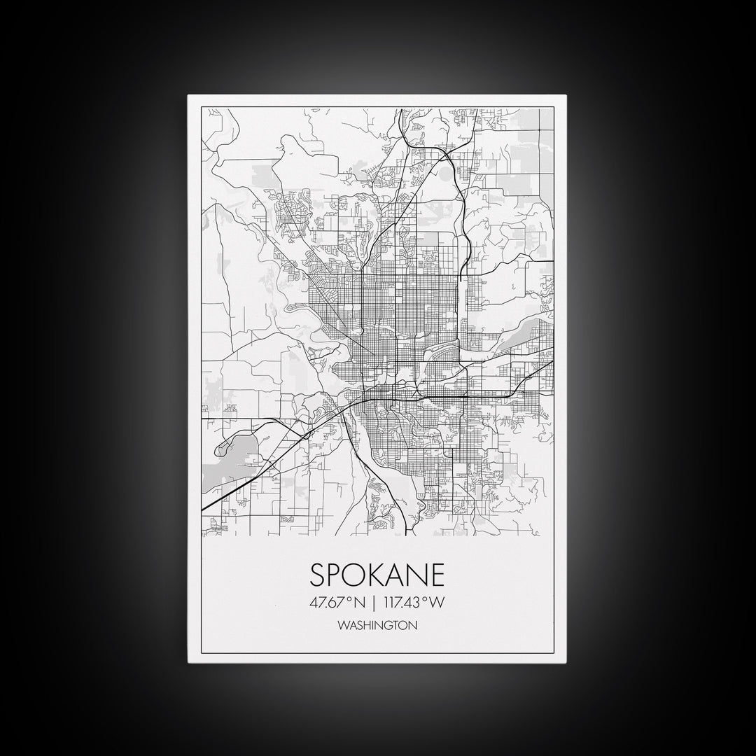 Spokane Street Map, Washington Map, City Map Print, Minimalist Art, Wall Art, Canvas Print, Living Room Wall Art, Pilot Gifts, Travel Décor