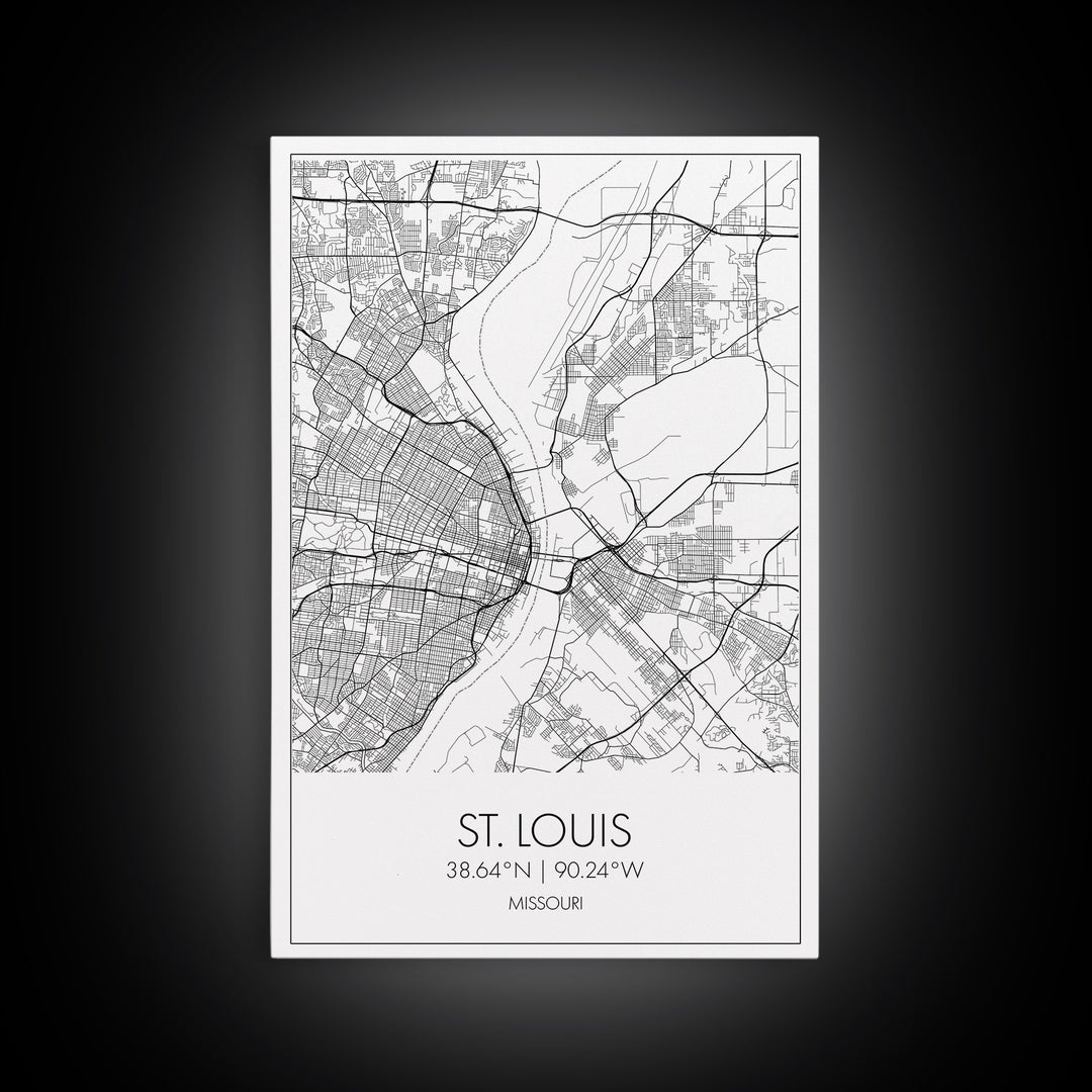 St Louis Street Map, Missouri Map, City Map Print, Modern Wall Art, Wall Art, Canvas Print, Dorm Room Décor, Travel Lover Gift, Travel Art
