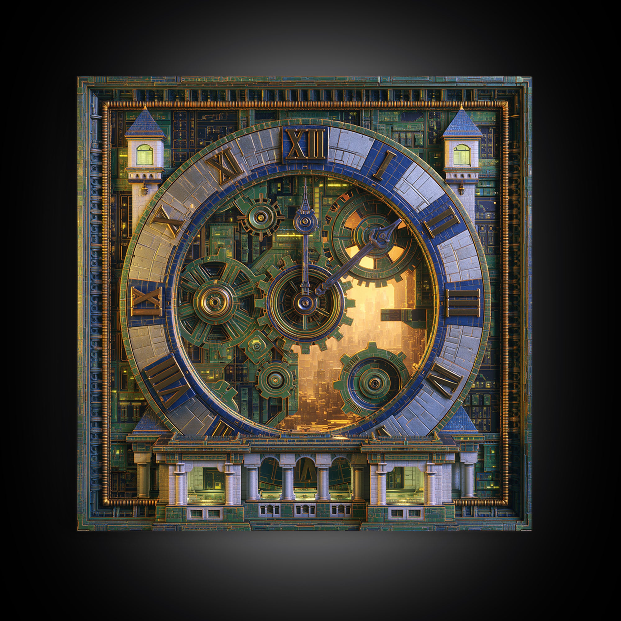 Clock Tower Gears Canvas Print, Steampunk Art, Abstract Art Print, Living Room Decor, Watercolor Art, Mechanic, STE-1x1-13