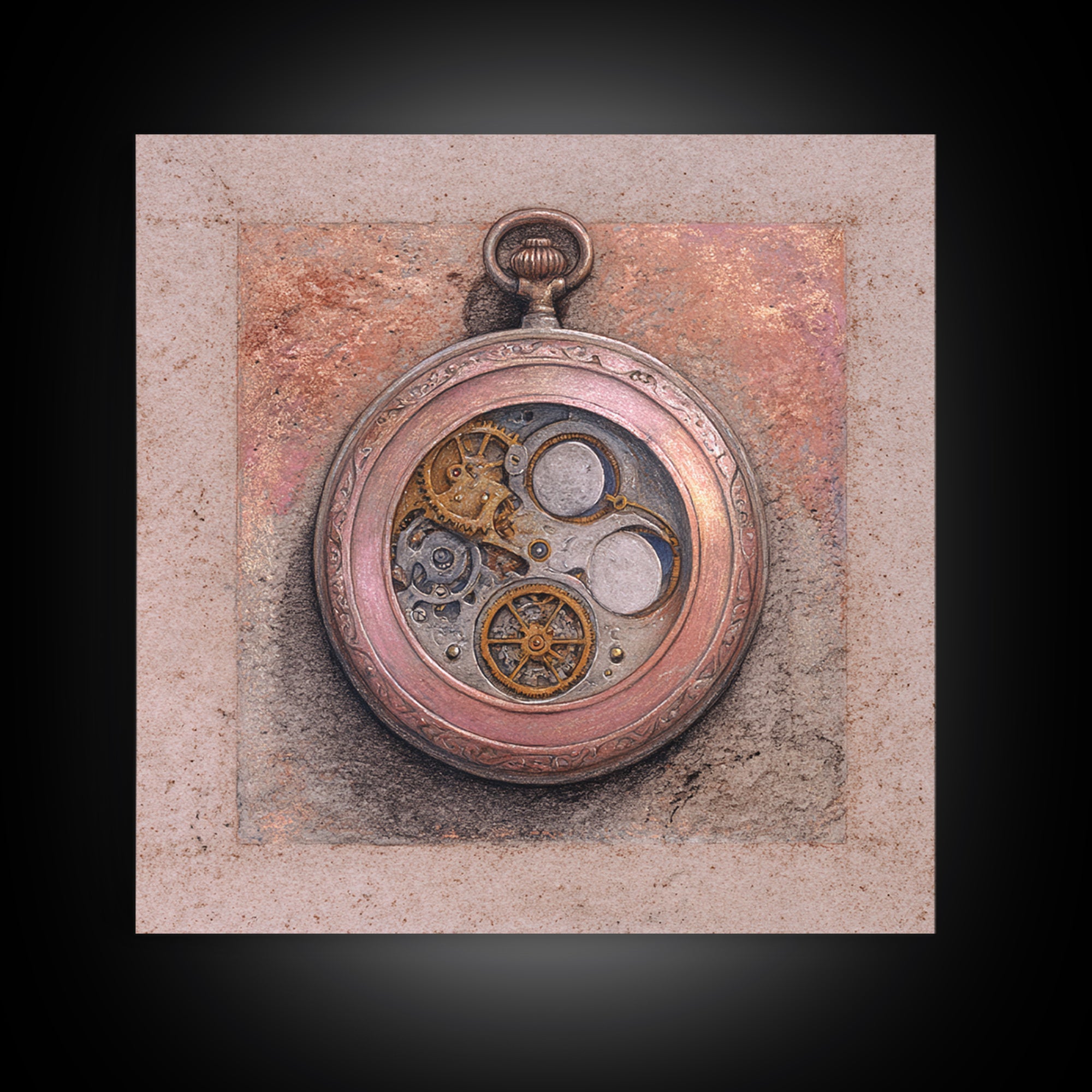 Gear Filled Pocket Watch Framed Canvas Print, Steampunk Art, Gallery Decor, Living Room Decor, Fine Art, Mechanic, Wall Art, STE-1x1-32