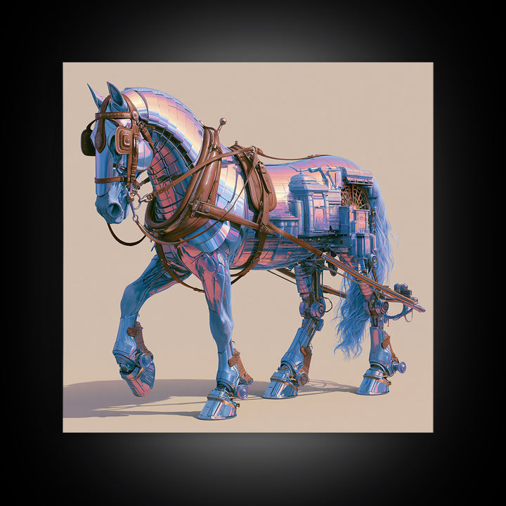 Steam Powered Horse Framed Canvas Print, Steampunk Art, Wall Art Living Room, Living Room Decor, Mechanic, Modern Decor, STE-1x1-39