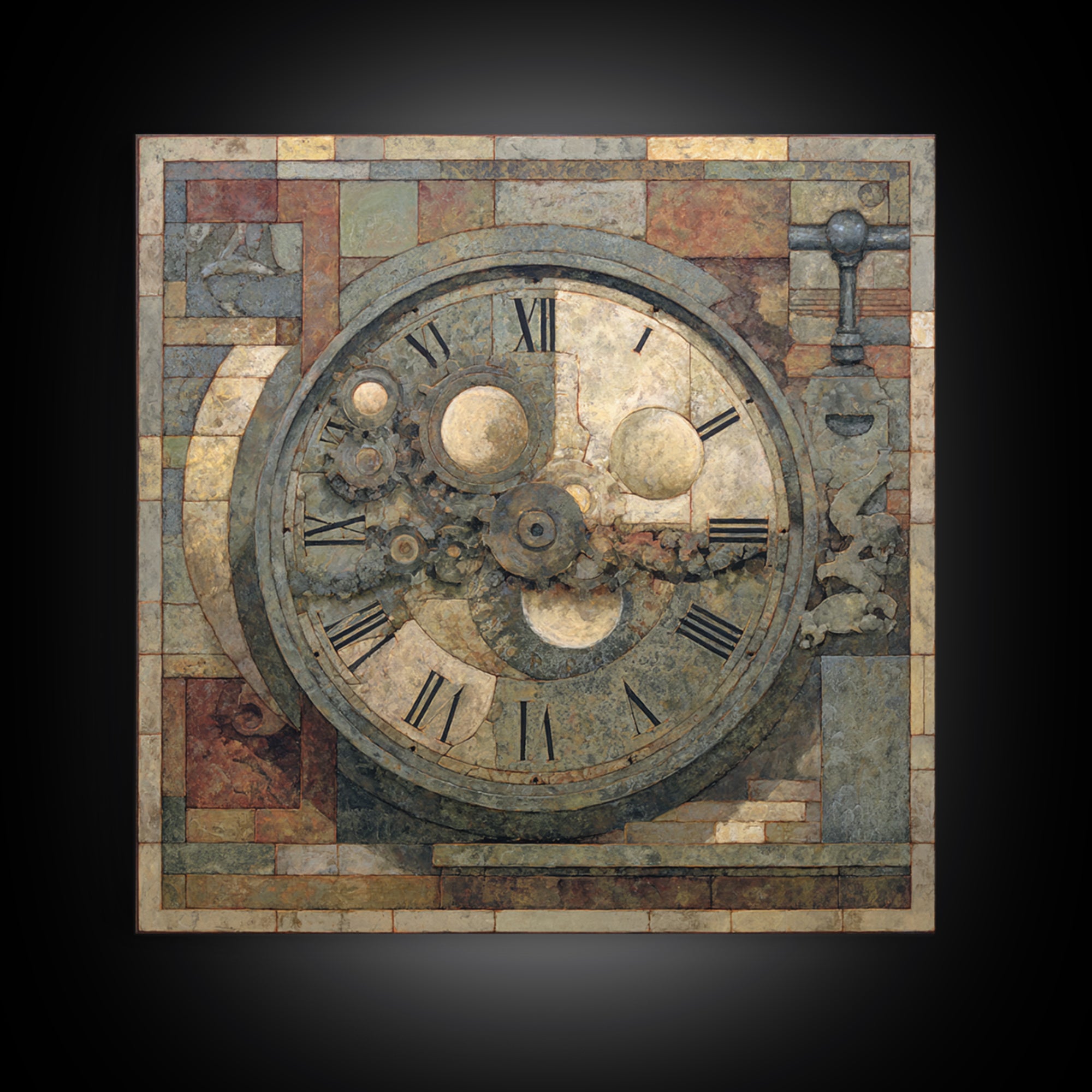 Gear Heart with Pipes and Valves Framed Canvas Print, Steampunk Art, Abstract Art, Living Room Decor, Fine Art, Mechanic, STE-1x1-44