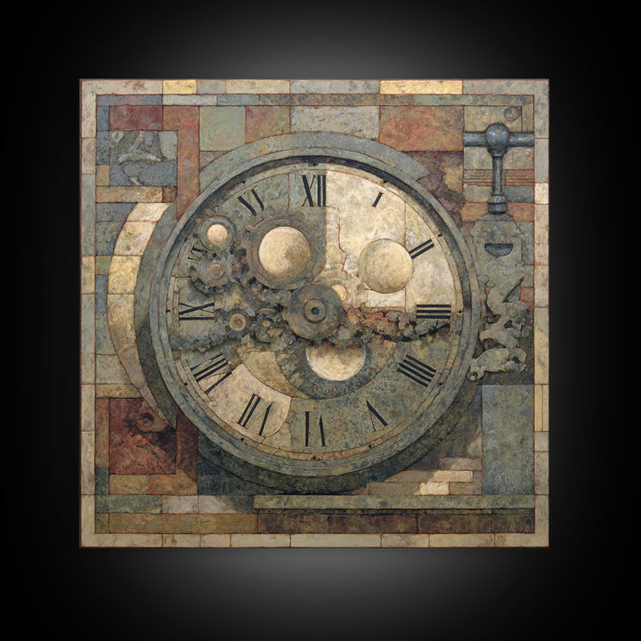 Gear Heart with Pipes and Valves Framed Canvas Print, Steampunk Art, Abstract Art, Living Room Decor, Fine Art, Mechanic, STE-1x1-44