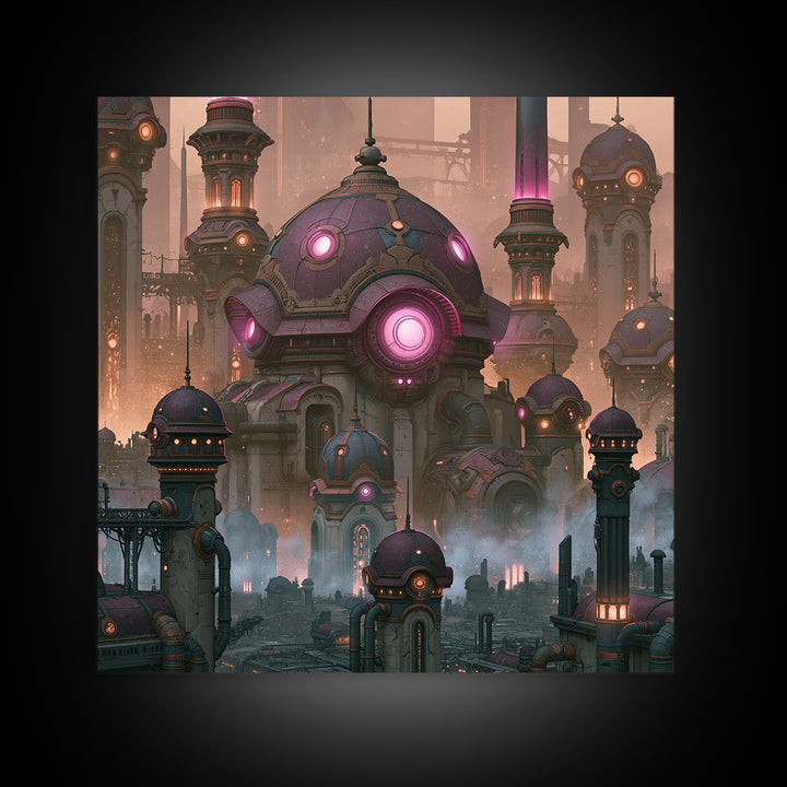 Steam Powered City Skyline Canvas Print, Steampunk Art, Luxury Decor, Living Room Decor, Abstract Art, Mechanic, STE-1x1-45