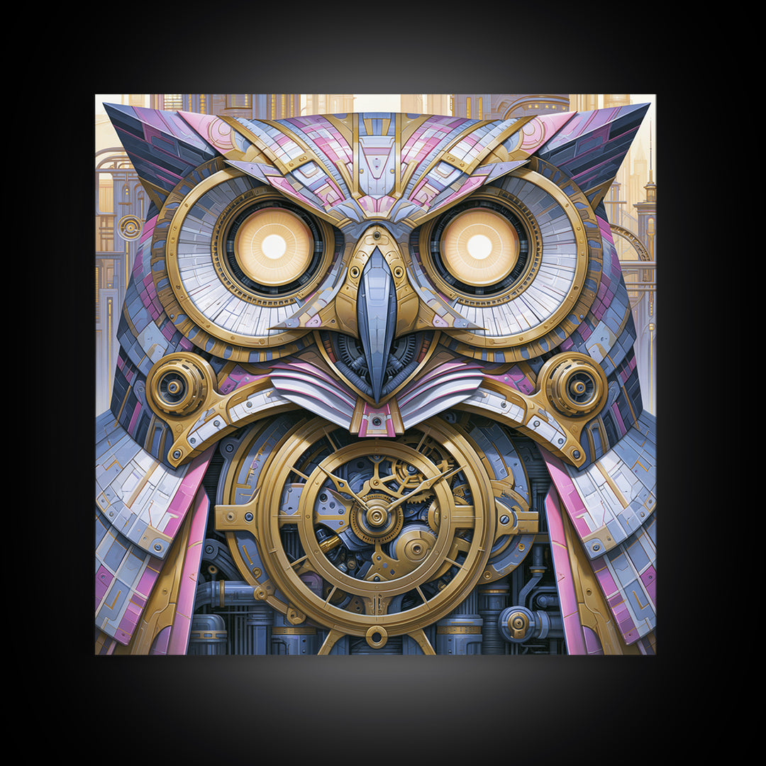 Brass Clockwork Owl Canvas Print, Steampunk Art, Room Decor, Living Room Decor, Fine Art, Mechanic, Original Art, Art Nouveau, STE-1x1-49