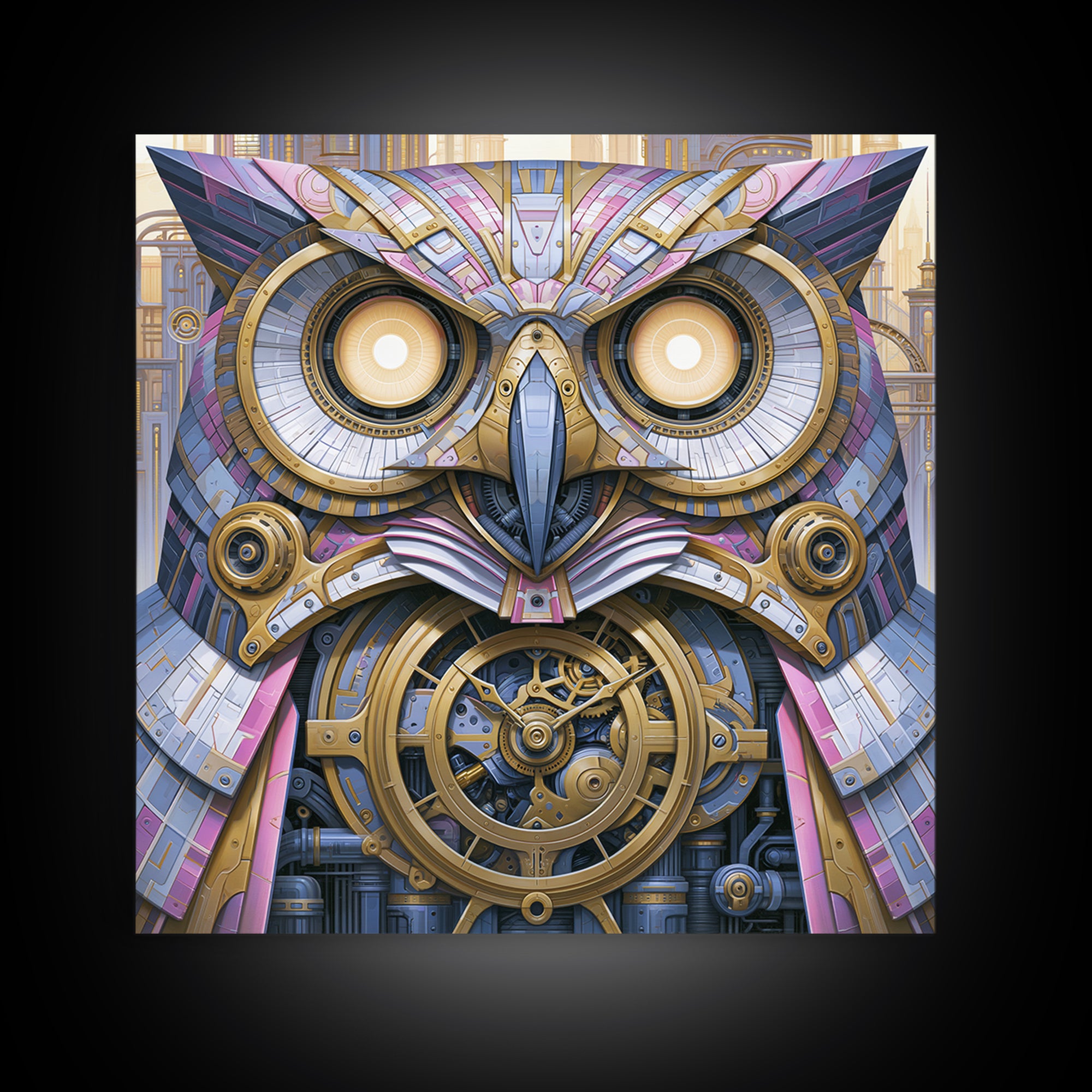Brass Clockwork Owl Canvas Print, Steampunk Art, Room Decor, Living Room Decor, Fine Art, Mechanic, Original Art, Art Nouveau, STE-1x1-49