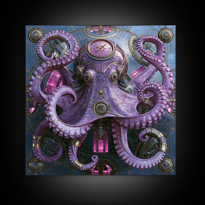 Steampunk Octopus with Brass Tentacles Canvas Print, Steampunk Art, Fine Art Print, Living Room Decor, Fine Art, Mechanic, STE-1x1-5