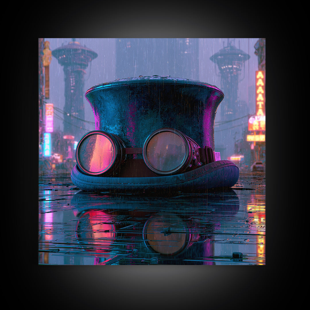 Top Hat and Goggles Still Life Framed Canvas Print, Steampunk Art, Wall Art Print, Living Room Decor, Fine Art, Mechanic, STE-1x1-52