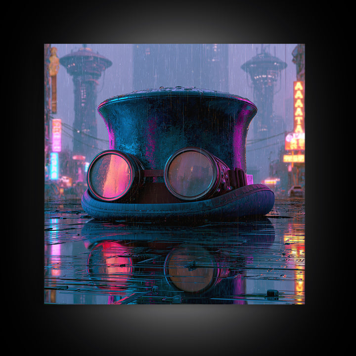 Top Hat and Goggles Still Life Framed Canvas Print, Steampunk Art, Wall Art Print, Living Room Decor, Fine Art, Mechanic, STE-1x1-52