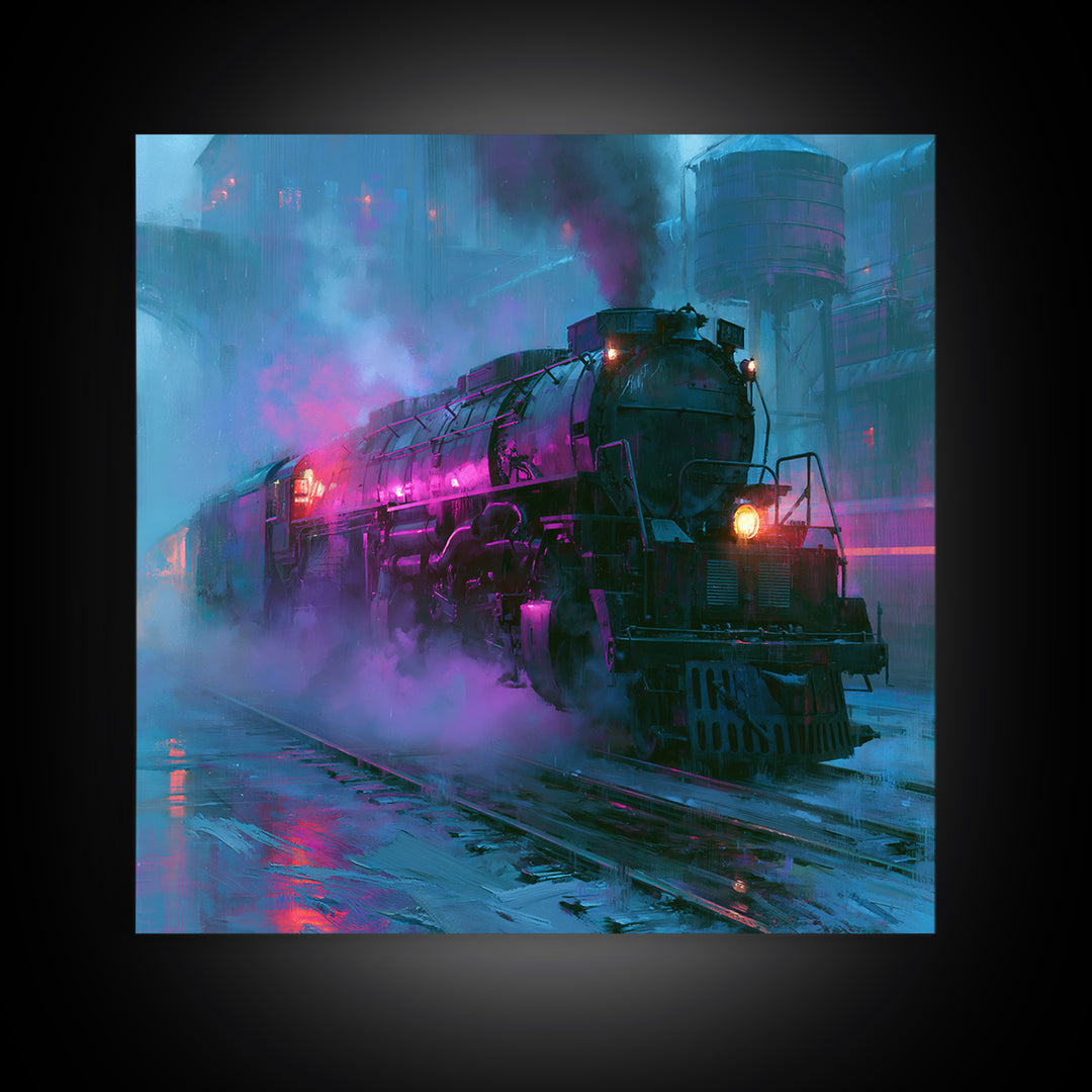 Steam Locomotive Racing Through Fog Canvas Print, Steampunk Art, Digital Download Art, Living Room Decor, Mechanic, Wall Art, STE-1x1-6