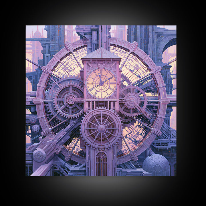 Clock Tower Gears Framed Canvas Print, Steampunk Art, Boho Decor, Living Room Decor, Oil Painting, Mechanic, Art Print, STE-1x1-61